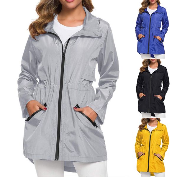 

rain jacket women long raincoat with hood outdoor lightweight windbreaker waterproof hiking jacket solid autumn winter coat new, Blue;black