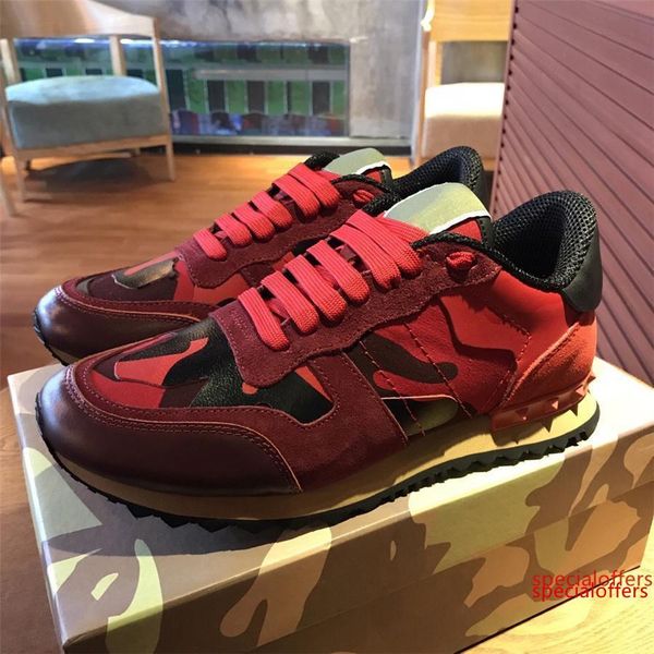 

new shoes[original box] fashion stud camouflage sneakers shoes footwear men women flats luxury designer rockrunner trainers casual shoes c30, Black