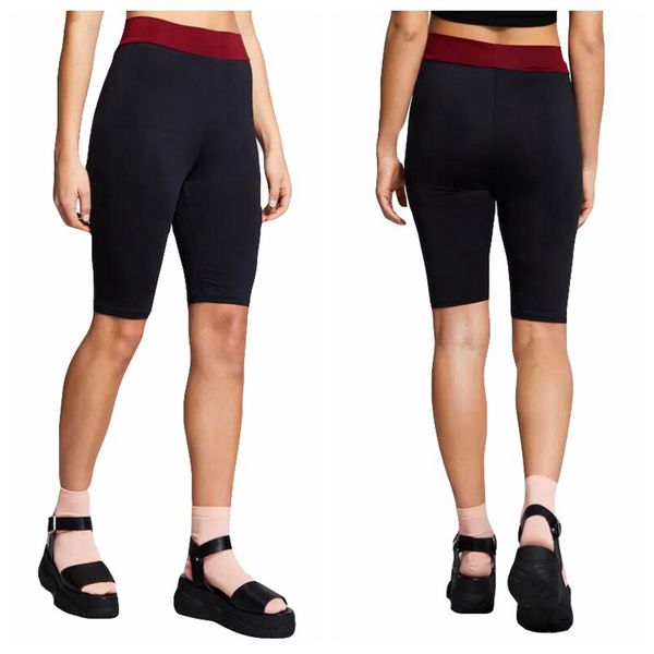 

high waist elasticity yoga shorts sport leggings workout out knee length tight fitness sports gym running athletic shorts, White;red