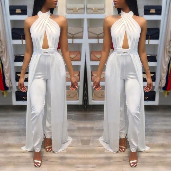 

sleeveless halter long jumpsuits backless white regular summer elegant evening party night club play suits lady jumpsuits, Black;white