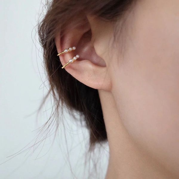 

minimalist ear cuff three pearl beads clip earrings without piercing elegant earring cuff women accessories, Silver