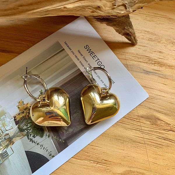 

gold color heart 3d pattern dangle vintage geometric statement hoops earings stereoscopic love round circle earings women party, Golden;silver
