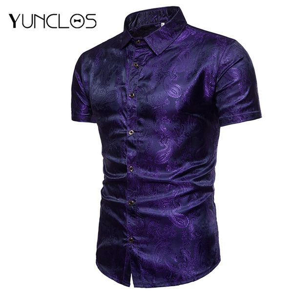 

yunclos men's paisley short -sleeve shirts wedding &party shirt floral print shirts for men shirt casual chemise homme - 3xl, White;black