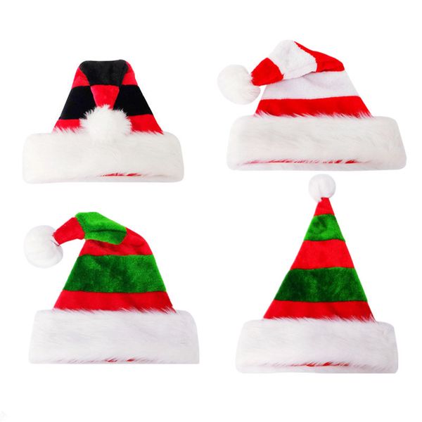 

fahsion plush green black white stripe santa hats xmas gifts red christmas hats for children family xmas party home decor