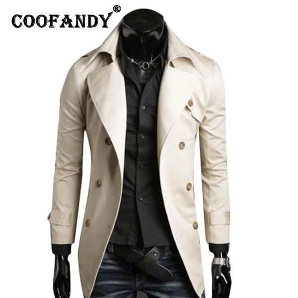 

men stylish double breasted long trench coat jacket windbreak black, beige 2 colors 596~771g (approx, Tan;black