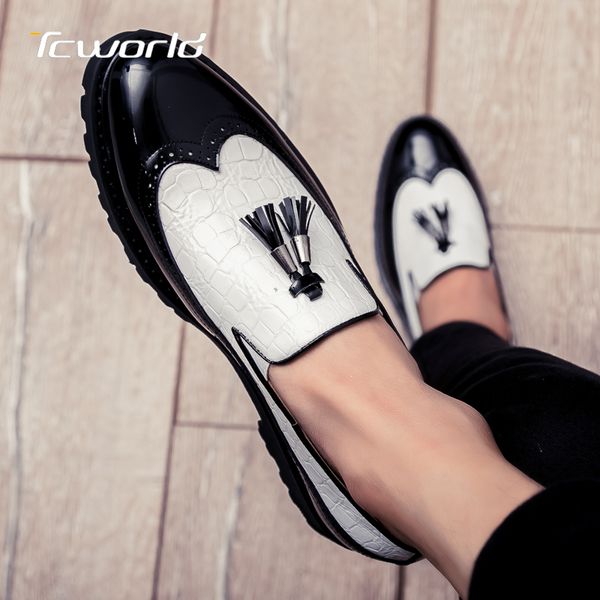 

tassels brogue shoes elegant men loafers wedding dress moccasins comfortable italian leather shoes formal male casual, Black