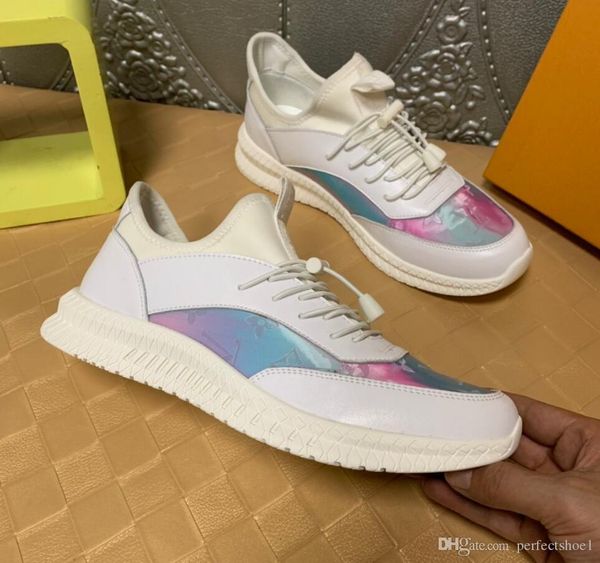 

2020 new arrival louìs vuìtton colorful laser reflection genuine leather casual shoes running shoes men qaulity sports sneakers trainers, Black