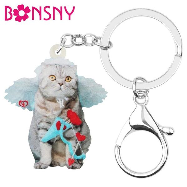 

acrylic valentine's day scottish fold cat key chains animal key rings for women girls teen bag car purse decorations gift, Silver