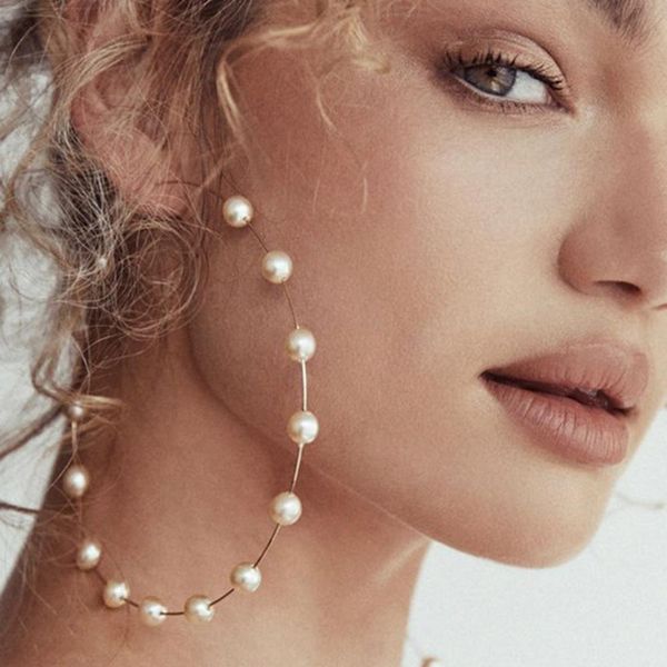 

fashion women faux pearl beaded charm big hoop earrings statement jewelry gift 2019, Golden;silver
