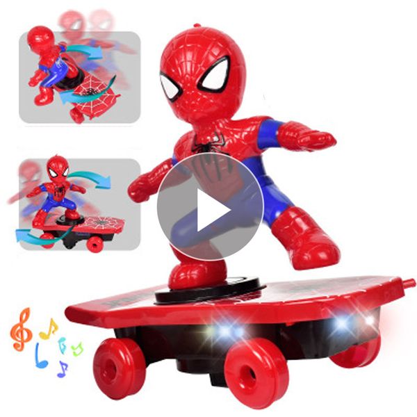

party favors revengers marvels spider man electronic toy stunt scooter automatic flip music electric skateboard stunt car kids