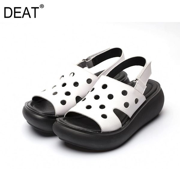 

deat] 2020 new spring summer round toe buckle strap hollow out genuine leather sandals for women shoes fashion tide 10g296, Black