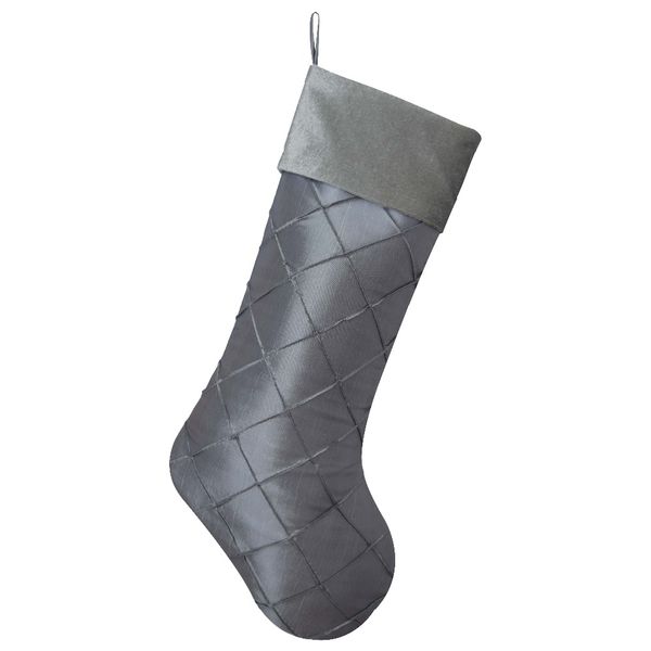 

silvery faux silk diamond pintuck body with velvet cuff decoration christmas stocking
