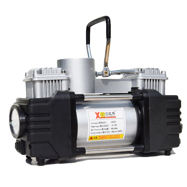 

xinyibang double cylinder car air compressor with led light dc12v portable good quality hand-held car air pump with handbag