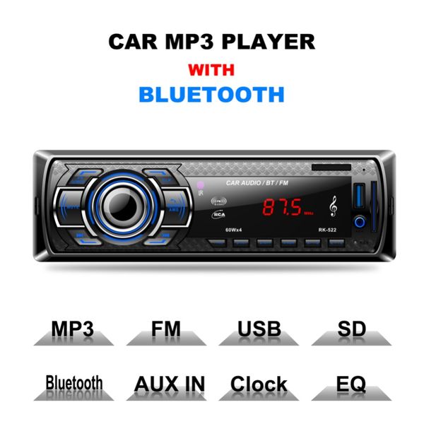 

12v car stereo bluetooth wireless digital media in dash receivers usb/sd/mmc mp3 player fm radio with remote control