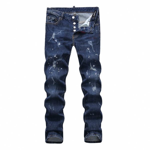 

2019 new jeans luxury mens designer jeans dsn8 slim body paint small leg locomotive mens jeans, Blue