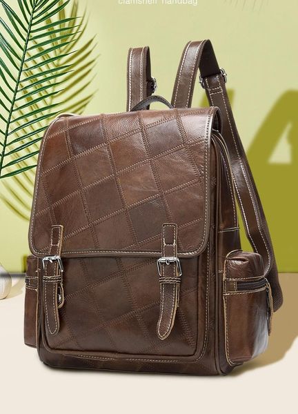 

woman backpack european and american retro pure leather shoulder bag for females girls stiching backpack large capacity bag