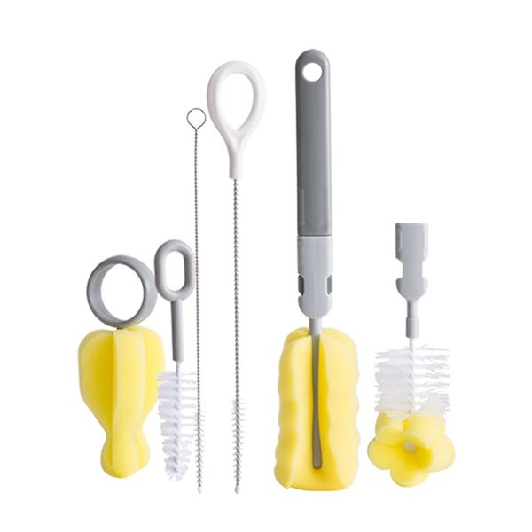

6 pieces baby bottle brush nipple pipette brush cleaning sponge set 360 degrees rotation