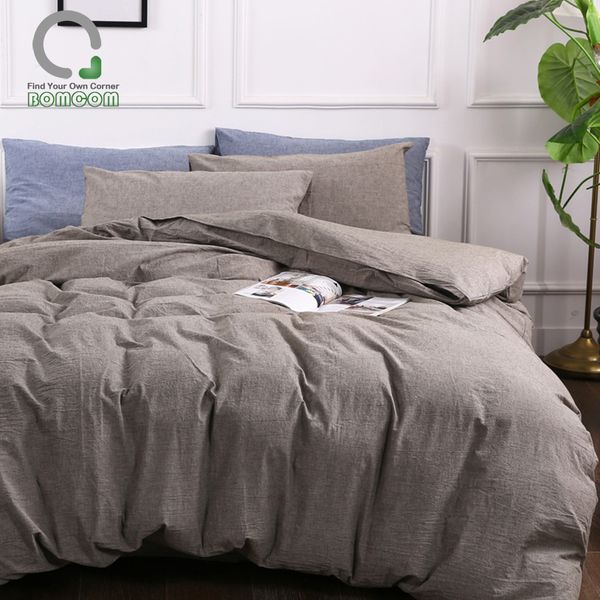 Bomcom Linen Duvet Cover Set Bedding Natural Soft Stone Washed Casual Modern Style 100 Flax Gray Boys Sports Toddler