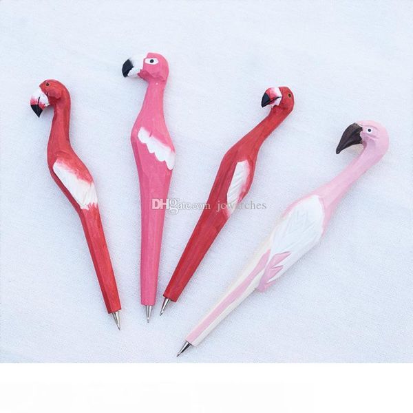 

cute creative flamingo writing pen wood ballpoint pens wooden novelty gift school stationary ballpoint ing, Blue;orange