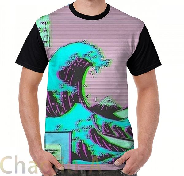 

the great wave off vaporwave kanagawa t-shirt men funny printed t shirt women tees short sleeve casual tshirts, White;black