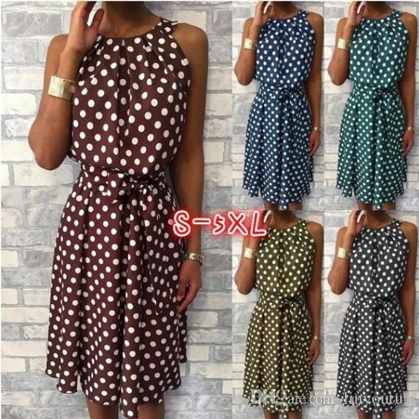 

women halter dress summer fashion polka dot knee-length dress sleeveless dresses off shoulder casual loose dress 2019, Black;gray