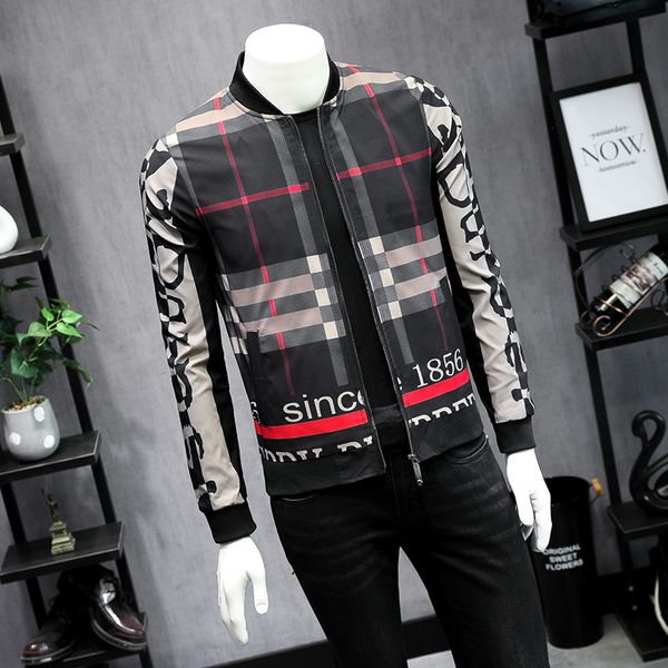 

fashion autumn men's jacket wild handsome retro print shirt tide stand collar xl jacket n1, Black;brown