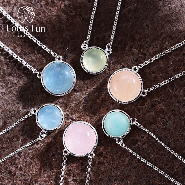 

lotus fun real 925 sterling silver designer fine jewelry natural candy color gemstones classic round pendant necklace for women