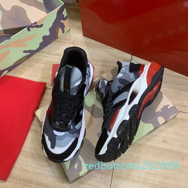 

2020 fashion camouflage sneaker designer mesh real leather combination fashion runner sports shoes men's rubber bottom box r08, Black