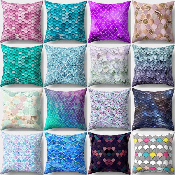 

45*45cm mermaid fish scale starry sky pillowcase cover glamour square pillow case cushion cover sofa car decor mermaid pillow covers 32color