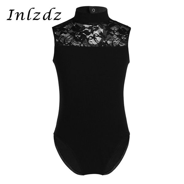 

kids girls ballet leotard sleeveless customs turtle neck lace back dance wear ballet dance gymnastics leotard jumpsuit dancewear, Black;red