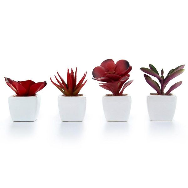

set of 4 modern mini potted artificial succulent plants