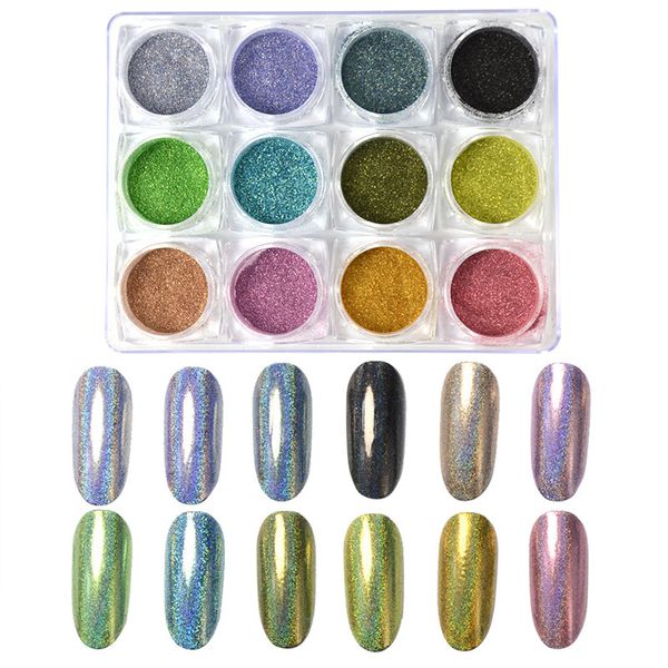 Glitter para Nails Holographic Dip Pó Espelho Polimento Chrome Pigmentos Decorações Nail Art Laser Dazzling Poeira