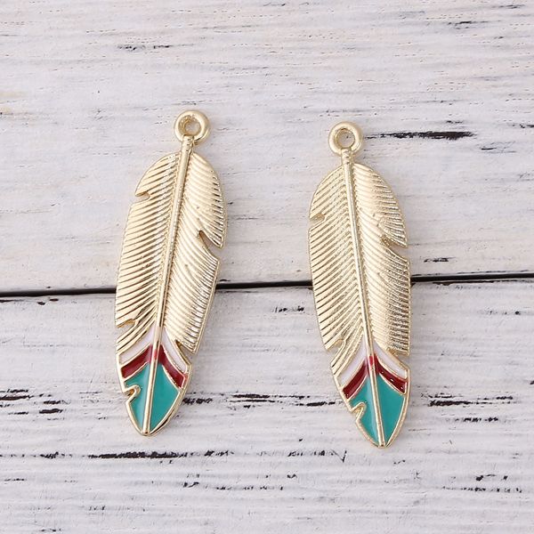 

zinc based alloy pendants feather gold color green enamel 33mm(1 2/8, Silver