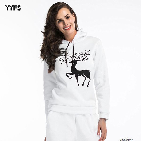 

womens designer round neck hooded sweater snowflake deer print bo3h, Black;brown