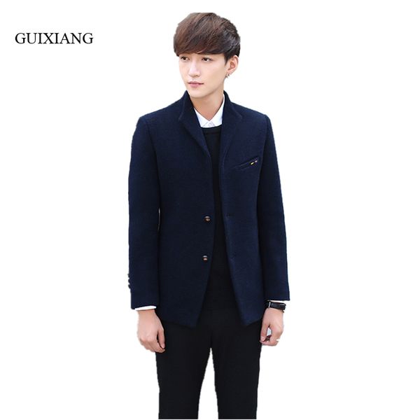 

2017 new arrival style men boutique woolen overcoat men's business casual stand collar solid slim jacket dress large size m-4xl, Black