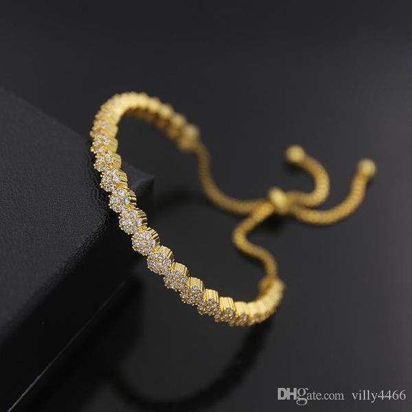

titanium steel love bracelet&bangle copper micro inlaid exquisite shine 6 crystal round flower c type telescopic h bracelet, Golden;silver