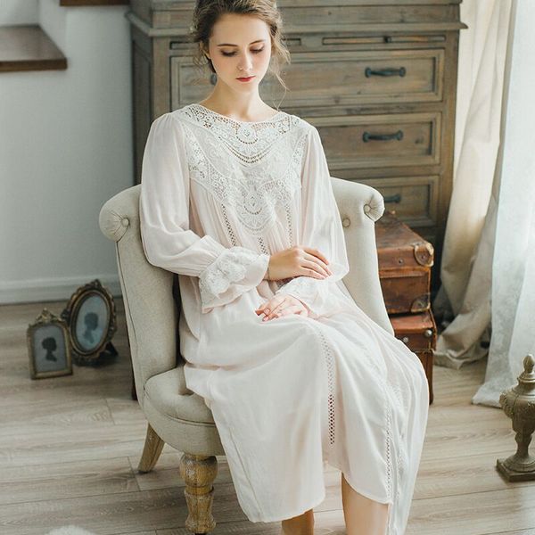 

women's sleepwear cfyh autumn winter solid ladies dresses princess long sleeve nighties modal lace indoor clothing nightgowns, Black;red