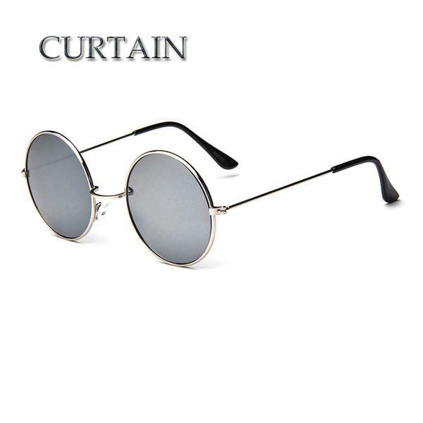 

curtain new brand designer classic round sunglasses men vintage retro john lennon glasses women driving metal eyewear -ld032, White;black