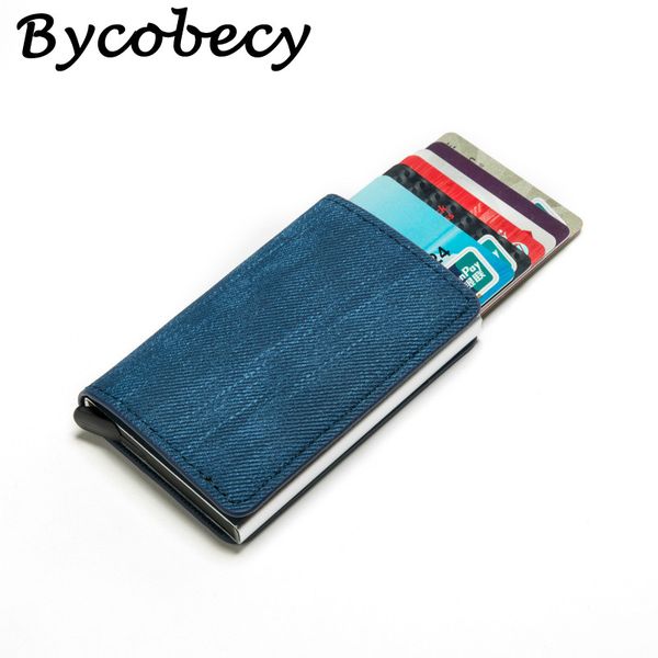 

bycobecy single box england style denim wallet men women clutch 2020 new anti fashion -up metal id card case, Red;black