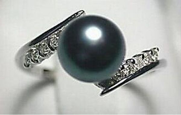 

+++902 jewelry black shell pearl ring 6-9, Slivery;golden