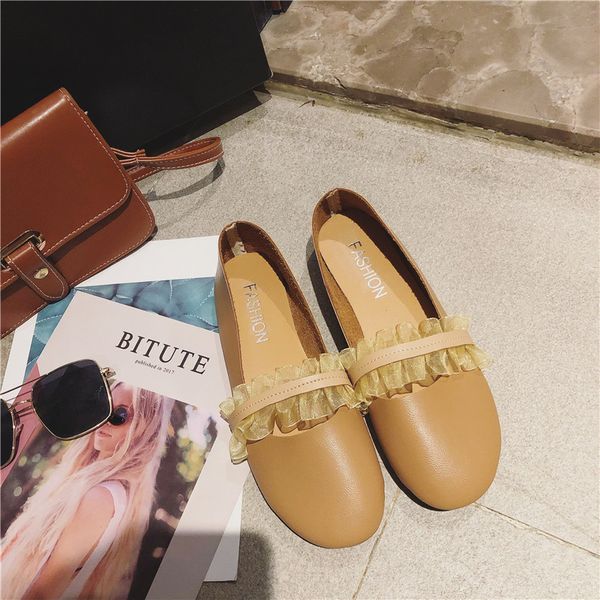 

2020 spring and autumn classic popular fashion casual flat women's shoes round toe retro wild black khaki size 5-9 w33-06