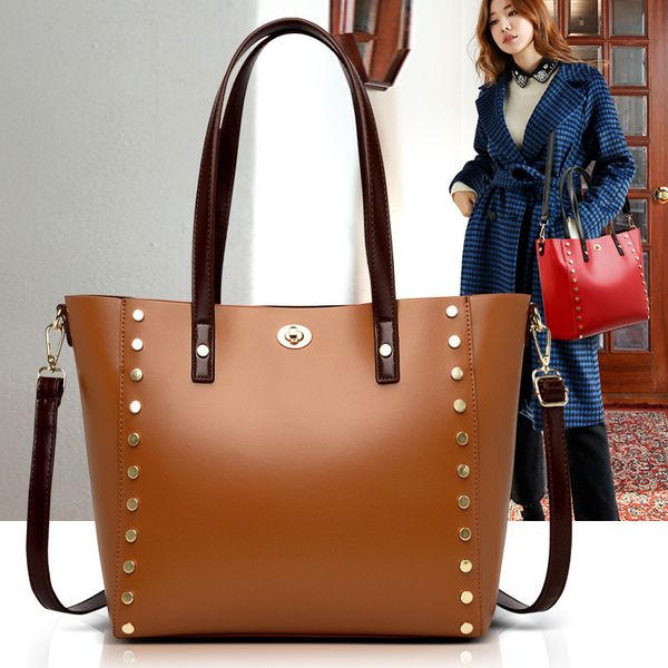 

2020 new fashion women's oil wax large capacity tote bag shoulder hand bag