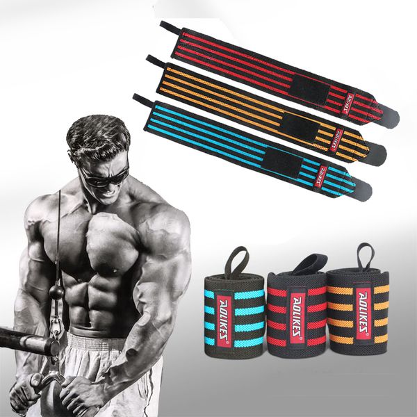 

60cm weight lifting wristband bracer body building training wrist straps wraps gym wrap wrist striped protector for men women, Black;red