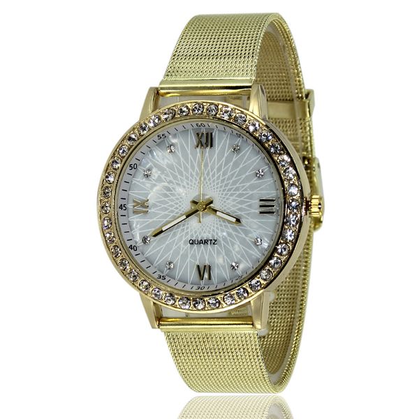 

женская мода уникальный женева сетка пояса горный хрусталь алмазные серебряные часы золотые часы подарок для женщин, Slivery;brown