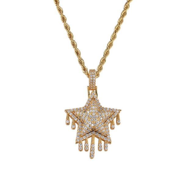 

hip hop five-pointed star pendant copper micro pave with cz stones necklace jewelry for men and women cn041, Silver