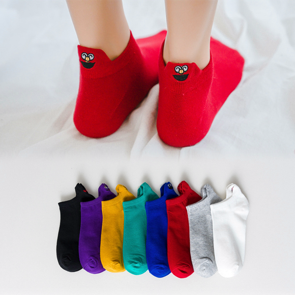 

new fashion 1pair kawaii women socks happy ankle funny socks harajuku women cotton embroidered expression candy colorl, Black;white