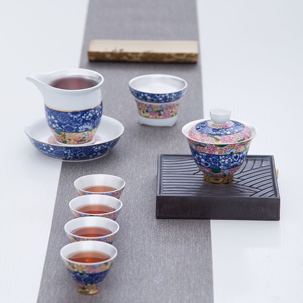 

180мл jingdezhen синий и белый фарфор gaiwan серебро ручная роспись эмаль чай чаши бюро чайная церемония drinkware коллекция