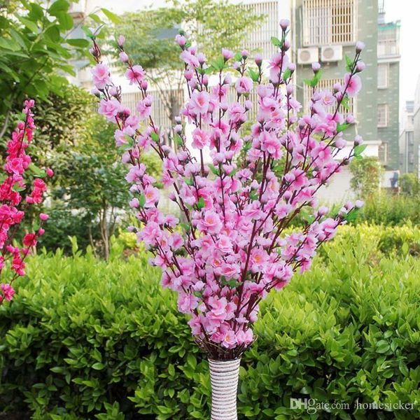 

115cm height artificial cherry spring plum peach blossom branch silk flower tree for wedding party decoration pink white red col