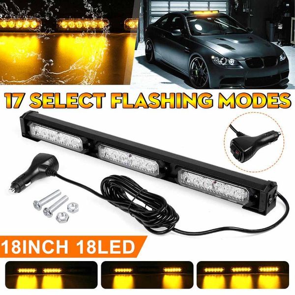 

18 led amber 18" truck car emergency safety warning alarm lightbar flash strobe light bar 17 flashing patterns waterproof 12/24v