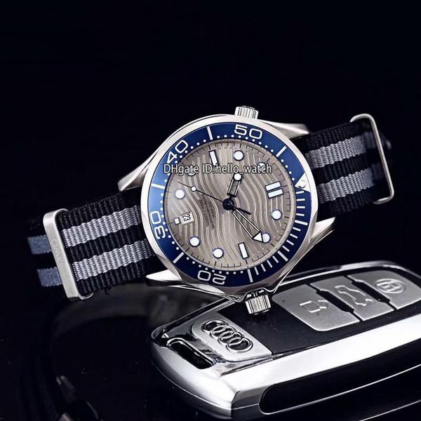 

new 41mm date steel case 210.30.42.20.06.001 gray ripple dial miyota 8215 automatic mens watch blue bezel black nylon strap watches 8 color, Slivery;brown